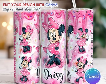 Vaso de dibujos animados personalizado, vaso delgado de 20 oz, envoltura de vaso de dibujos animados, envoltura de vaso de nombre personalizado, vaso editable de Canva, plantilla de Canva