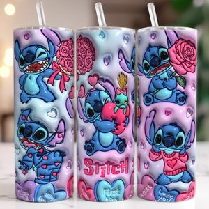 3D Inflated Stitch Valentine Tumbler, 20oz Skinny Tumbler, 3D Puffy Valentine Tumbler, Stitch Valentine Tumbler, Tumbler Png,Insant Download image 1