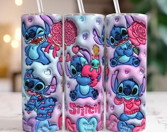 Nadmuchiwany kubek walentynkowy Stitch 3D, chudy kubek 20oz, nadmuchany kubek walentynkowy 3D, kubek walentynkowy Stitch Valentine, kubek Png, pobieranie Insant