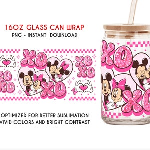 Faux sequin Mouse Valentine Can Glass, 16oz Libbey Can Glass, Cartoon Valentine Wrap, Valentine Png, Happy Valentine's Day, Valentine Gift