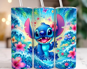 Diseño de vaso de puntada de verano PNG, envolturas de vaso de puntada de 20 oz Descargas digitales de sublimación delgada, Sublimación de diseño de puntada PNG