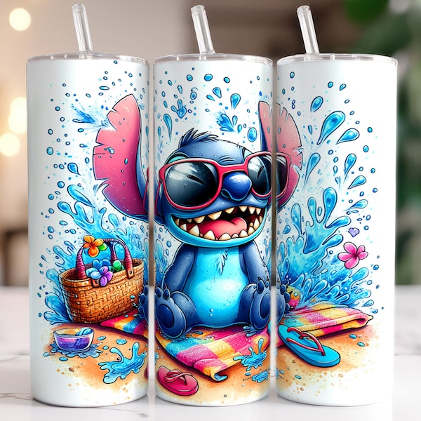 Stitch 20oz Tumbler, 20oz Skinny Tumbler, Cartoon Summer Tumbler Wrap, Tumbler Sublimation, Full Tumbler Wrap, Cartoon Movie Tumbler Png