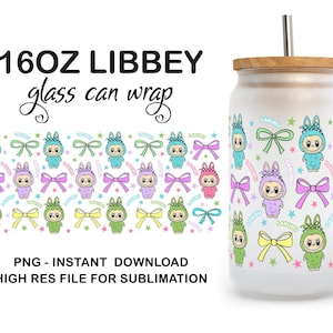 Trending Cartoon 16oz Glass Can Wrap, Cartoon 16 oz Glass Can Png, 16 oz Libbey Glass Can Wrap, 16 oz Tumbler Wrap Png, Sublimation Design