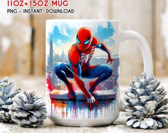 Superheld Becher wickeln, 11 Unzen 15 Unzen Becher, Spiderman Becher, MCU Fan Geschenkbecher, Becher Sublimation, Becher wickeln PNG, Sofort Download