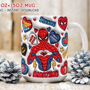 3D Superheld Valentine Becher PNG, Geschwollene Becher Wrap, 11 Unzen 15 Unzen Becher Sublimation, Geschenk für Papa, Geschenk für ihn, Valentinstag Geschenk, Vatertagsgeschenk