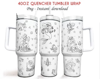 Princess 40oz Tumbler Quencher Tumbler Wrap, Cartoon Tumbler Wrap,Little Mermaid Tumbler, Princess 40z Tumbler Wrap PNG,Png Download