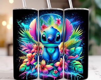 Stitch Neonlicht 20 Unzen Skinny Tumbler Wrap, Stitch 20 Unzen Tumbler Wrap, Cartoon Film Tumbler Wrap, Tumbler Sublimation, Png Herunterladen