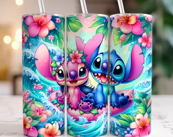 Funny Stitch Summer 20oz Tumbler, 20oz Skinny Tumbler, Cartoon Tumbler Wrap, Beach Tumbler Sublimation, Full Tumbler Wrap, Tumbler Png