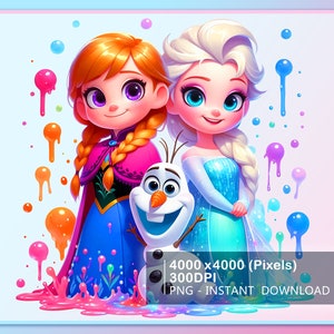 Elsa And Anna Bubble Paint Melting Watercolor Png, Watercolor Splash, Clipart Images, Graphics and Artwork, PNG Frozen Images