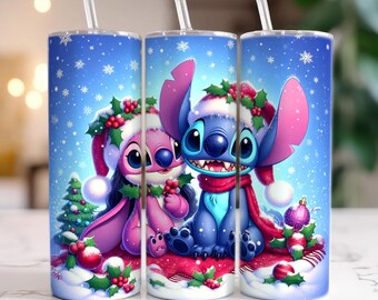 Dessin animé couple Noël vibes emballage de verre, verre skinny 20 oz, emballage de verre de Noël point, design par sublimation, fichier numérique Png