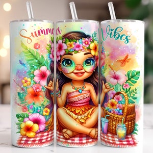 Funny Moana Princess Summer Vibes Tumbler, 20oz Skinny Tumbler, Tumbler Sublimation, Summer Tumbler, Beach Tumbler Wrap PNG Instant Download