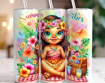 Funny Moana Princess Summer Vibes Tumbler, 20oz Skinny Tumbler, Tumbler Sublimation, Summer Tumbler, Beach Tumbler Wrap PNG Instant Download