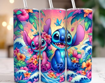 Vaso de verano de puntada divertida de 20 oz, vaso flaco de 20 oz, envoltura de vaso de dibujos animados, sublimación de vaso de playa, envoltura de vaso completo, vaso png