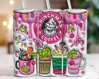 3D Inflated Christmas Coffee Tunbler, Inflated 20oz Skinny Tumbler, Merry Christmas Tumbler, Christmas Sublimation, Pink Christmas, PNG