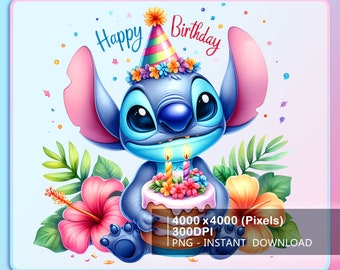 Stitch Cumpleaños Splash Diseño Png, Cumpleañera/Cumpleañero Png, Cumpleaños de dibujos animados Png, Cumpleaños Familia Png, Descarga instantánea