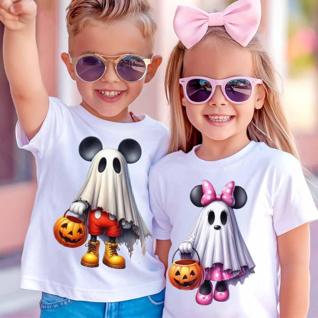 Cartoon Mouse Cute Ghost Holding Pumpkin Bucket Png, Not so Scary ...