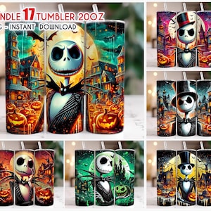 Bundle Halloween Nightmare Tumbler 20Oz Png, Jack Skellington Nightmare 20oz Skinny Tumbler Png , Halloween Killer 20oz Tumbler Png
