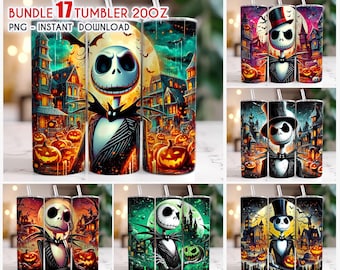 Bundle Halloween Nightmare Tumbler 20Oz Png, Jack Skellington Nightmare 20oz Skinny Tumbler Png , Halloween Killer 20oz Tumbler Png