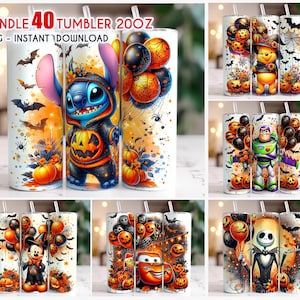 Bundle 40 Cartoon Halloween Tumbler Wrap, 20oz Skinny Tumbler, Spooky Season Png, Halloween Cartoon Nightmare Png, Digital File