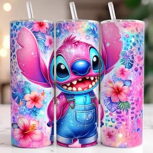 Magic Stitch Floral Leopard Watercolor Tumbler, 20oz Skinny Tumbler, Stitch Floral Tumbler Wrap, Sublimation Design, Png Digital File