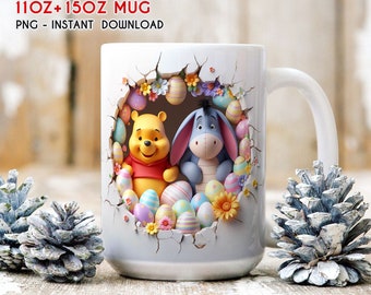 Cartoon Floral Mug Wrap, 3D Bear Cartoon Mug Wrap, 11oz 15oz Mug Wrap, Mug Sublimation, 3D Mug Png, Mug Sublimation Design,Instant Download