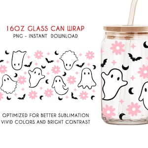 Cute Ghost Libbey Glass 16oz, Cute Halloween Can Glass Wrap, Cute Ghost Png, Spooky Season, Ghost Digital File For Cricut, Png download