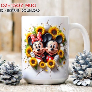 3D Cartoon Mouse Floral Spring Mug Wrap, 11oz 15oz Mug Wrap, 3D Mug Sublimation, Mug Wrap, 3D Mug Png Instant Download