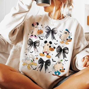 Cute Cartoon Mouse Ghost Fall Png, Mouse And Friends Png, Fall Vibes Png, Halloween Spooky Season Png, Halloween Trip Png, Bow Png