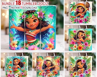 Envoltura para vaso de princesa Moana, vaso delgado de 20 oz, vaso de princesa de dibujos animados PNG, envoltura para vaso por sublimación, vaso PNG, descarga digital