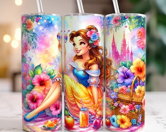 Belle Princess Floral Garden Tumbler Wrap PNG, 20oz Tumbler, Tumbler Sublimation, Princess Tumbler, Summer Tumbler, Png Instant Download