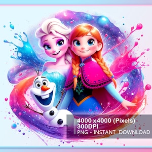Elsa And Anna Bubble Splash Watercolor Png, Watercolor Splash, Clipart Images, Graphics and Artwork, Rainbow Aesthetic, PNG Frozen Images