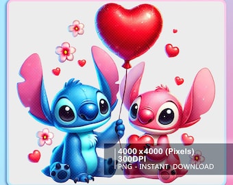 Globo de San Valentín de Stitch Angel Png, Dibujos animados de San Valentín de pareja Png, Diseño de pareja de San Valentín Png, Coqueta de San Valentín Png, Película de San Valentín Png