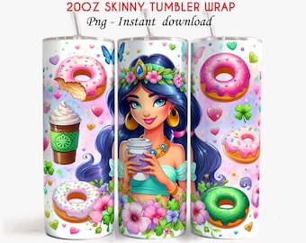 Jasmine Princess Tumbler, Princess Snack Coffee Tumbler Wrap, 20oz Skinny Tumbler,Princess Tumbler, Tumbler Wrap, Digital File, Png Download