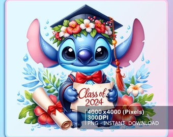 Stitch-Abschluss 2024 Png, Stitch-Klasse von 2024 Png, Stitch-Design-Png, High-School-Abschluss-Png, Collage-Absolvent-Png, Sofortiger Download