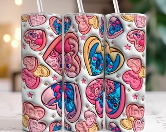 3D Puff Stitch Pink Valentine Tumbler, Cartoon 20oz Tumbler Wrap, 3D Valentine Tumbler Wrap, 20oz Skinny Tumbler,Happy Valentine Tumbler PNG