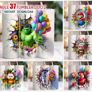 Bundle 3D-Zeichentrickfiguren Tumbler Wrap, 20 Unzen dünner Becher, 3D Cartoon Tumbler, Tumbler Wrap, Sublimationsdesign, PNG DTF Digitale Datei