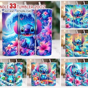 33+ PNG Vibrant Stitch Summer Tumbler Bundle, 20oz smal tumbler, Stitch Tumbler Wrap, Tumbler sublimering, PNG digital nedladdning