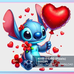 Stitch Valentine Balloon Png, Czerwone Serce Valentine Cartoon Png, Valentine Couple Design Png, Valentine Coquette Png, Film Valentine Png
