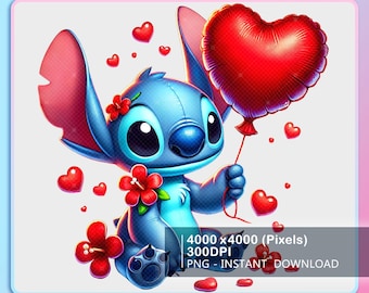 Globo de San Valentín de Stitch Png, Dibujos animados de San Valentín de corazón rojo Png, Diseño de pareja de San Valentín Png, Coqueta de San Valentín Png, Película de San Valentín Png