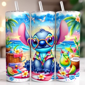 Stitch Beach Vibes Tumbler, Kolorowy Cartoon Tumbler Wrap, 20oz Tumbler Wrap, Summer Beach Tumbler, Kwiatowy Tumbler, Plik cyfrowy PNG