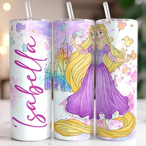 Prinzessin Aquarell Becher, 20 Unzen Skinny Tumbler, Prinzessin Tumbler Wrap, Sublimationsdesign, Tumbler Wrap, Magic Castle Tumbler Png