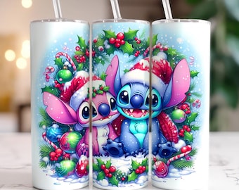 Stitch Angel Winter Vibes Tumbler Png, verre skinny 20 oz, emballage de verre de Noël, verre Png, Noël sublimation téléchargement numérique