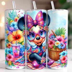 Cartoon Mouse Tumbler Wrap PNG, 20oz Skinny Tumbler, Minnie Tumbler Wrap, Floral Tumbler, Tumbler Sublimation, PNG Download