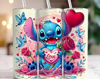 Vintage Magic Stitch Valentine Watercolor Tumbler, 20oz Skinny Tumbler, Stitch Tumbler Wrap, Sublimation Design, Png Digital File