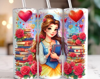 Belle Princess Tumbler, 20oz Skinny Tumbler, Princess Tumbler, Belle en het beest, Boek Lover Tumbler, Digitale Download