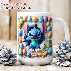 3D Cartoon Osterbecher Wrap, 11 Unzen 15 Unzen Becher Wrap, Becher Sublimation, 3D Becher Png, 3D Becher Design, 3D Ostern Becher, digitale Datei, Sofort Download