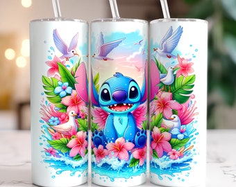 Stitch Summer Vibes Tumbler, Stitch Sublimation Designs, Lilo & Stitch Tumbler PNG, 20 oz Stitch Tumbler Wrap PNG, Stitch Wrap