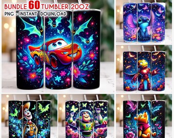 Bundle 60 Cartoon Magic Tumbler, Halloween Spokky Season Tumbler, Magic Flower 20oz Tumbler Wrap, Halloween Tumbler Png,Instant Download