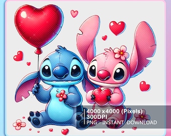 Globo de San Valentín de Stitch Angel Png, Dibujos animados de San Valentín de pareja Png, Diseño de pareja de San Valentín Png, Coqueta de San Valentín Png, Película de San Valentín Png