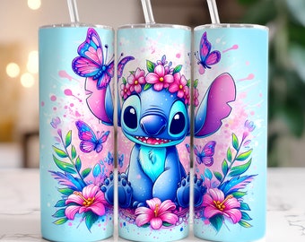 Magic Stitch Floral Watercolor Tumbler, 20oz Skinny Tumbler, Stitch Floral Tumbler Wrap, Sublimation Design, Png Digital File